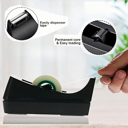 Desktop Tape Dispenser Non Skid Base with Transparent Invisible Tape and 8pcs Replacement Cores for Wrapping Home School Office Supplies in Saudi Arabia