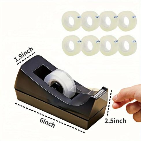Desktop Tape Dispenser Non Skid Base with Transparent Invisible Tape and 8pcs Replacement Cores for Wrapping Home School Office Supplies in Saudi Arabia