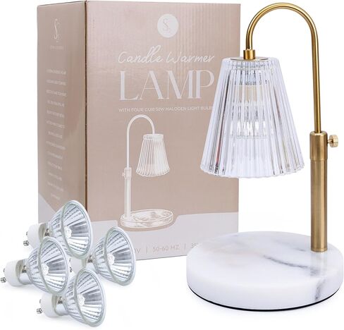 Flameless Candle Warmer Lamp for Jar Candles Large & Small – Dimmable Lamp Candle Warmer Electric with Large Marble Base & Adjustable Height – Candle Melter with Timer and 4 Halogen Light Bulbs in Saudi Arabia