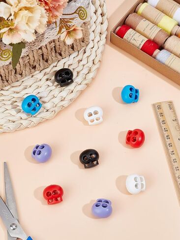 10Pcs Plastic Spring Cord Locks, Double Hole Drawstring Stopper Fastener Buttons Mixed Color Stitch Stoppers for Drawstring Shoelaces Clothing and Bags, 21~21.5x22.5x17mm in Saudi Arabia