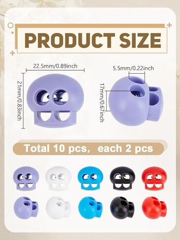 10Pcs Plastic Spring Cord Locks, Double Hole Drawstring Stopper Fastener Buttons Mixed Color Stitch Stoppers for Drawstring Shoelaces Clothing and Bags, 21~21.5x22.5x17mm in Saudi Arabia