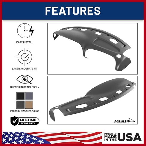 DASHSKIN Molded Dash Cover Cap Compatible with 1998 1999 2000 2001 Dodge Ram 1500 (98-02 Ram 2500 & 3500) in Agate Grey - Made in The USA in Kuwait