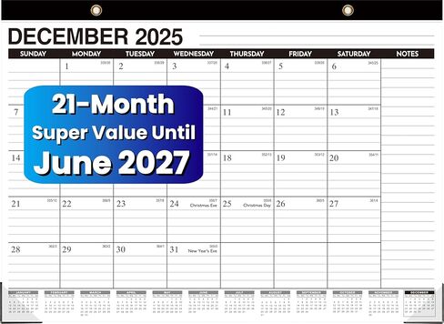 Desk Calendar 2026-2027 - 21 Months Wall Calendar, Oct 2025 – June 2027, 17" x 12", Ample Space, Plastic Cover, Large Monthly Calendar 2026 Perfect for Home, Office & School Easy Organization in Saudi Arabia