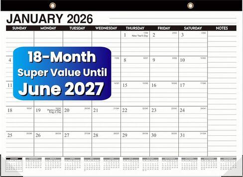 Desk Calendar 2026-2027 - 21 Months Wall Calendar, Oct 2025 – June 2027, 17" x 12", Ample Space, Plastic Cover, Large Monthly Calendar 2026 Perfect for Home, Office & School Easy Organization in Saudi Arabia
