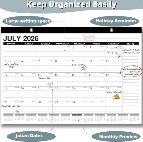 Desk Calendar 2026-2027 - 21 Months Wall Calendar, Oct 2025 – June 2027, 17" x 12", Ample Space, Plastic Cover, Large Monthly Calendar 2026 Perfect for Home, Office & School Easy Organization in Saudi Arabia