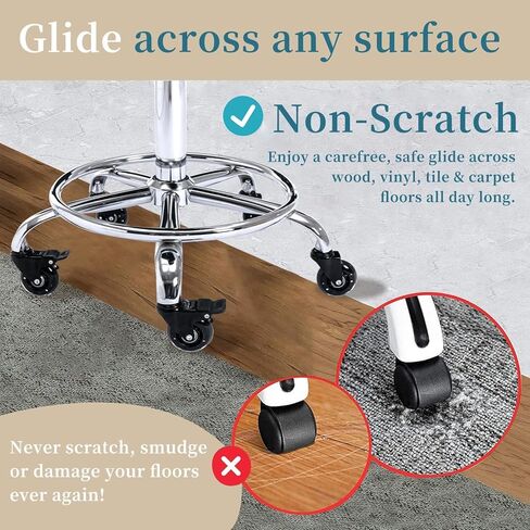 Lockable Rolling Stool with Noiseless Rubber Wheels & Footrest - Adjustable Swivel Stool Chair for Kitchen, Medical, Workshop, Salon, Tattoo, Office (Grey, 20"-27") in Saudi Arabia
