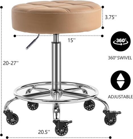 Lockable Rolling Stool with Noiseless Rubber Wheels & Footrest - Adjustable Swivel Stool Chair for Kitchen, Medical, Workshop, Salon, Tattoo, Office (Grey, 20"-27") in Saudi Arabia