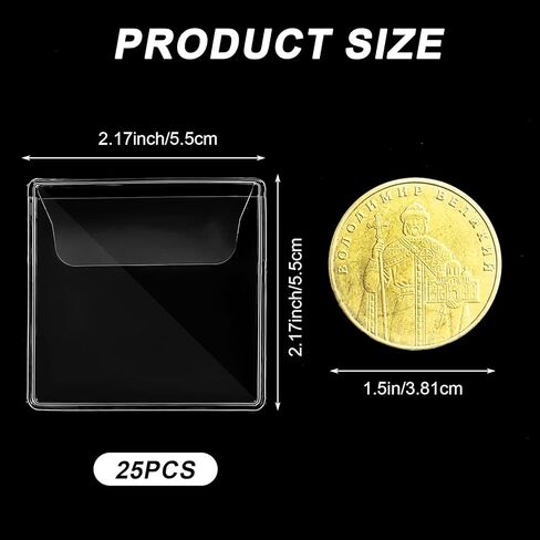 25PCS Coin Protectors,Transparent Coin Sleeve, 2.2 x 2.2 in Coins Sleeves for Collectors,Suitable for Most Jewelry, Rings, Earrings, Pendants, Stamps in Saudi Arabia