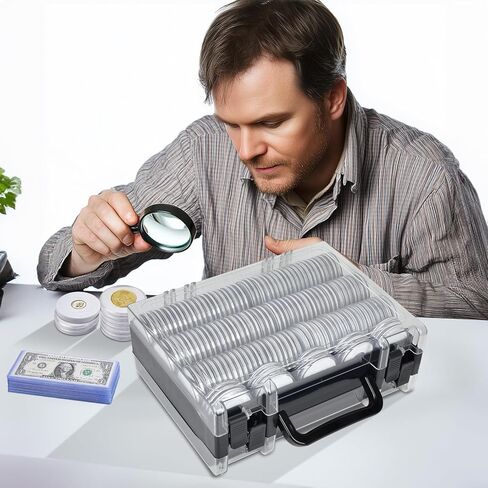 كبسولات حامل العملات المعدنية من FULLCASE مقاس 46 مم مع 6 أحجام من الفوم (141 قطعة)، وأكمام للعملات الورقية الصلبة (20 قطعة)، وأكمام ناعمة بالدولار (200 قطعة) صندوق منظم للتخزين (أبيض) in Kuwait