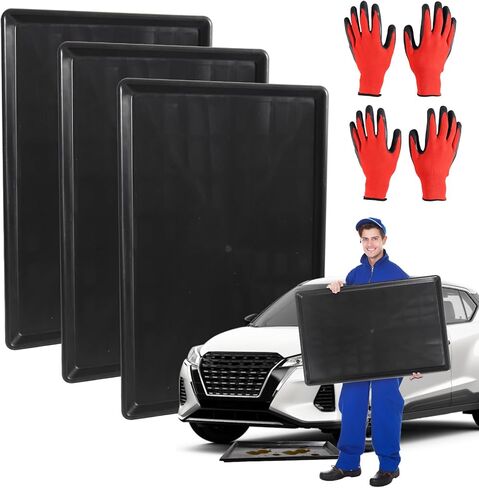3-Pack Oil Drip Pan (35.4 x 24 x 1.6 Inch) with Two Pairs of Gloves, Large Leak-Proof Drip Pan for Car Oil Changes, Engine Maintenance, Pet Cleaning, and Home Appliance Repair in Saudi Arabia