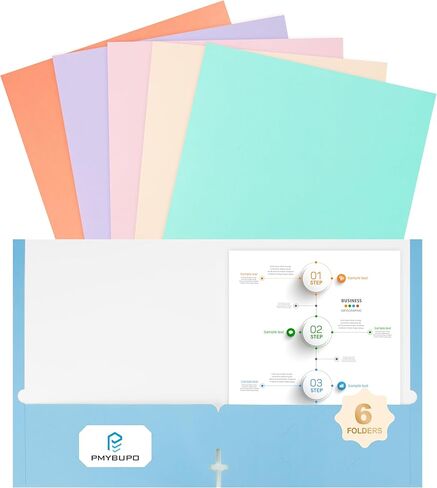 6Pack Folders with Pockets,2-Pocket Colored File Folders,Pastel Colors,8.5x11 Heavy Duty Pocket Folder for Back to School Office Filing Supplies in Saudi Arabia