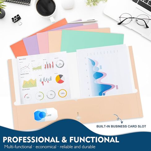 6 مجلدات مع جيوب، مجلدات ملفات ملونة بجيبين، ألوان باستيل، مجلد جيب عالي التحمل مقاس 8.5 × 11 لمستلزمات حفظ ملفات مكتب العودة إلى المدرسة in Kuwait