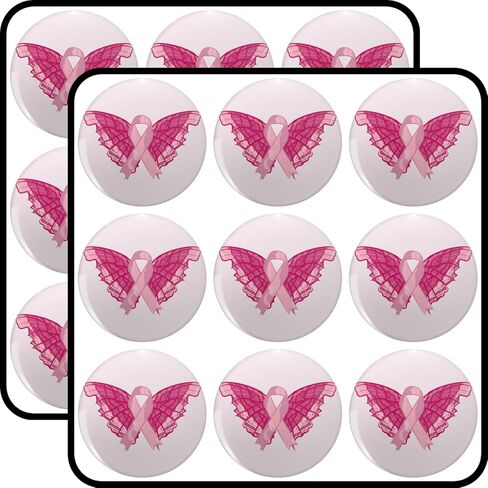 Breast Cancer Awareness Ribbon with Butterfly Wings 2" 18 Pack Scrapbooking Stickers Waterproof Vinyl Decals in Saudi Arabia