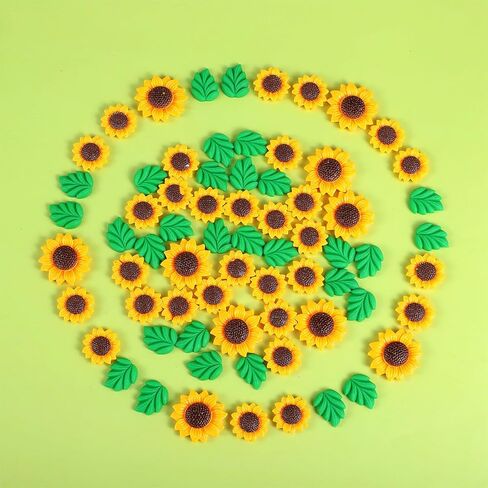 80 PCS Slime Charms Sunflower Charms Assorted Ornament Resin Leaves Sunflower Pin Leaf Resin Charm Flower Buttons Resins Leaves Cute Bulk Mixed Embellishments for Scrapbooking Crafting DIY Decoration in Saudi Arabia