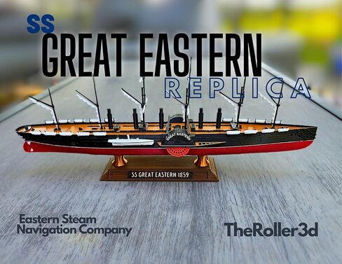 نموذج سفينة TheRoller3d SS Great Eastern Ship مقاس 12 بوصة، نسخة طبق الأصل دقيقة تاريخيًا، عرض سفينة بخارية مع عجلات مجداف عاملة، هدية بحرية لهواة التاريخ والمتحمسين (النموذج قيد التشغيل) in Kuwait