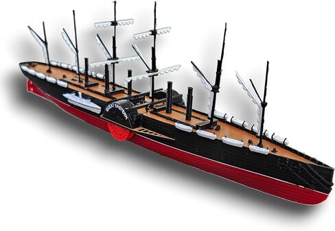 نموذج سفينة TheRoller3d SS Great Eastern Ship مقاس 12 بوصة، نسخة طبق الأصل دقيقة تاريخيًا، عرض سفينة بخارية مع عجلات مجداف عاملة، هدية بحرية لهواة التاريخ والمتحمسين (النموذج قيد التشغيل) in Kuwait