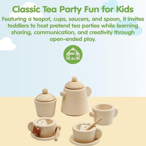 PlanToys Wooden Classic Styled Tea Party Set for a Pretend Play Tea Party (3617) | Sustainably Made from Rubberwood and Non-Toxic Paints and Dyes | Eco-Friendly PlanWood in Saudi Arabia