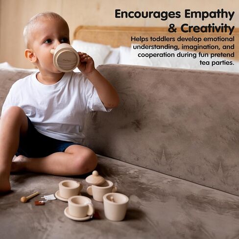 PlanToys Wooden Classic Styled Tea Party Set for a Pretend Play Tea Party (3617) | Sustainably Made from Rubberwood and Non-Toxic Paints and Dyes | Eco-Friendly PlanWood in Saudi Arabia