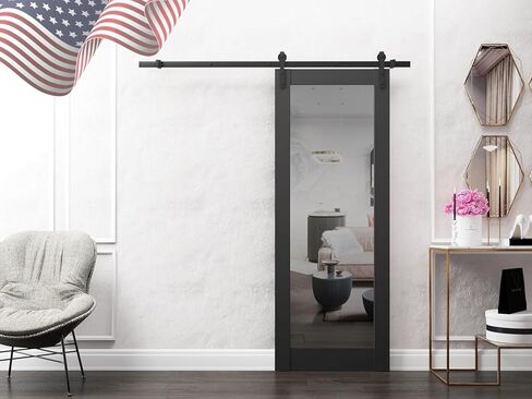 سارتودورس لوسيا 1299 | باب حظيرة داخلي منزلق فردي مع مرآة، من الخشب الصلب، 24 × 96، أبيض، طراز حديث | الأجهزة متضمنة in Kuwait