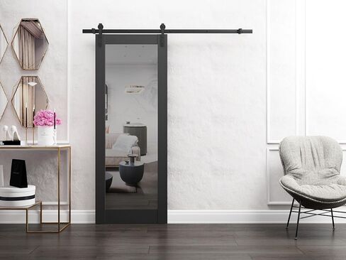 سارتودورس لوسيا 1299 | باب حظيرة داخلي منزلق فردي مع مرآة، من الخشب الصلب، 24 × 96، أبيض، طراز حديث | الأجهزة متضمنة in Kuwait