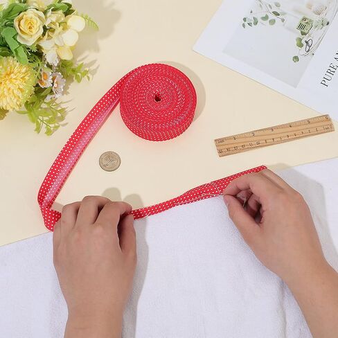 شريط ربط مزدوج الطي من PH PandaHall بطول 24 ياردة، شريط تحيز منقط بعرض 2.54 سم، شريط تحيز أحمر مع شريط منقط أبيض، حزام خياطة للحرف اليدوية، أقواس الشعر، إكسسوارات الملابس DIY in Saudi Arabia