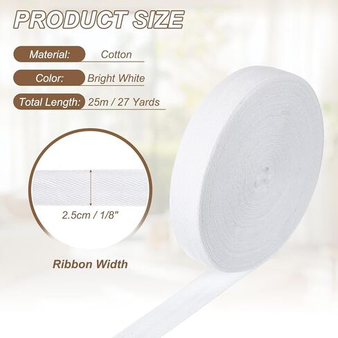 PATIKIL 27 Yards Cotton Twill Tape Ribbon, 1/8 Inch Herringbone Twill Tape Bias Ribbon Binding Tape or Sewing Hemming Binding Quilting Piping DIY Craft, White in Saudi Arabia
