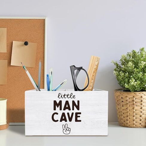Boy Nursery Decor Pen Holder for Desk, Little Man Cave Pencil Organizer, Modern Black and White Peace Sign Wooden Box Sign Desk Decor for Boys Room Nursery Playroom Decoration in Saudi Arabia