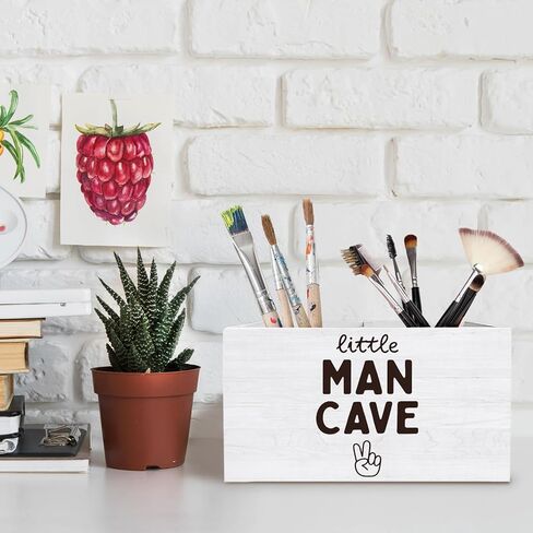 Boy Nursery Decor Pen Holder for Desk, Little Man Cave Pencil Organizer, Modern Black and White Peace Sign Wooden Box Sign Desk Decor for Boys Room Nursery Playroom Decoration in Saudi Arabia