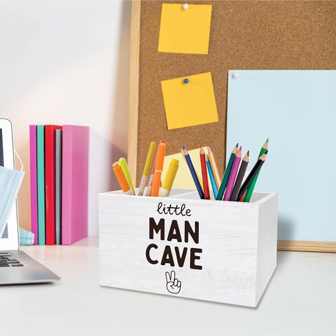 Boy Nursery Decor Pen Holder for Desk, Little Man Cave Pencil Organizer, Modern Black and White Peace Sign Wooden Box Sign Desk Decor for Boys Room Nursery Playroom Decoration in Saudi Arabia