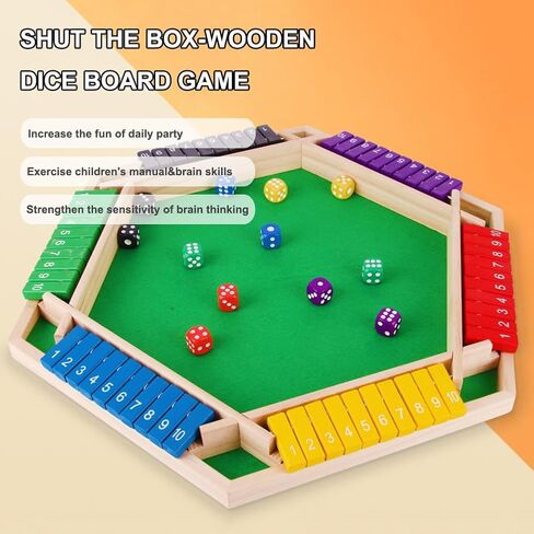 Shut The Box Game 6 Player, Shut The Box-Wooden Dice Board Game, Six-Sided Flip Card Game Toys, Enhances Math & Strategic Thinking Skills for Classroom, Home, or Party Play (6 Player) in Kuwait