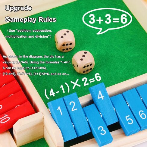 Shut The Box Game 6 Player, Shut The Box-Wooden Dice Board Game, Six-Sided Flip Card Game Toys, Enhances Math & Strategic Thinking Skills for Classroom, Home, or Party Play (6 Player) in Kuwait
