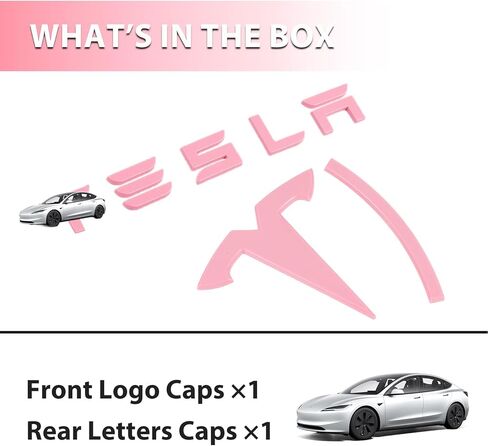 2026 Emblem Covers for Tesla Model 3 Highland Accessories 2025 2024 Front and Rear Logo Caps, No Removal Badge, ABS Stickers 2 PCS Pink (Glossy Pink, Model 3 Highland 2024+) in Saudi Arabia