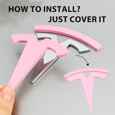 2026 Emblem Covers for Tesla Model 3 Highland Accessories 2025 2024 Front and Rear Logo Caps, No Removal Badge, ABS Stickers 2 PCS Pink (Glossy Pink, Model 3 Highland 2024+) in Saudi Arabia
