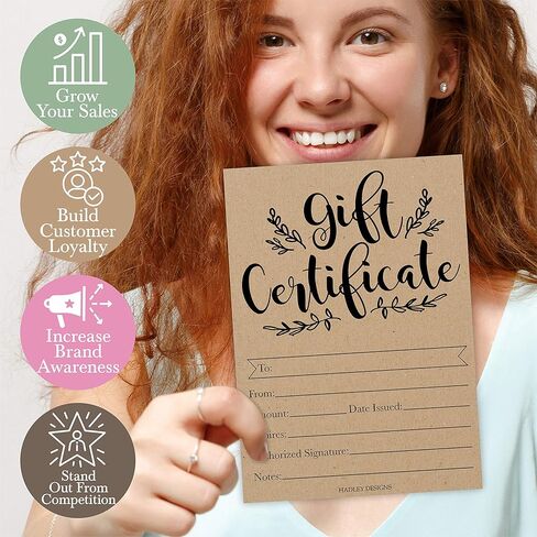 Hadley Designs 25 Blank Gift Certificates for Business – 5x7 Christmas Gift Certificates Cards for Small Business, Holidays, Spa, Massage, Nail & Hair Salon, Restaurant, Coupon Vouchers Made in USA in Saudi Arabia