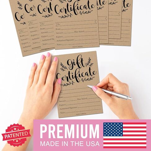 Hadley Designs 25 Blank Gift Certificates for Business – 5x7 Christmas Gift Certificates Cards for Small Business, Holidays, Spa, Massage, Nail & Hair Salon, Restaurant, Coupon Vouchers Made in USA in Saudi Arabia