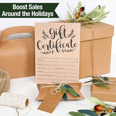 Hadley Designs 25 Blank Gift Certificates for Business – 5x7 Christmas Gift Certificates Cards for Small Business, Holidays, Spa, Massage, Nail & Hair Salon, Restaurant, Coupon Vouchers Made in USA in Saudi Arabia