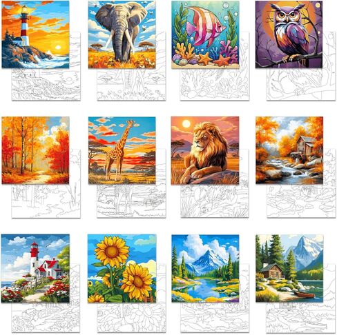 12 قطعة من القماش المرسوم مسبقًا للرسم للبالغين، مجموعة رشفة وطلاء مقاس 8 × 8 بوصة من GLASSWINDS، لوحات فنية قماشية مطبوعة مسبقًا للوحات القماشية مع صور لطلاء مجموعة الحفلات (نمط مختلط) in Kuwait