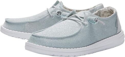 HEYDUDE Women’s Wendy Metallic Sparkle Slip-On Shoes, Black/White, Size 10 in Saudi Arabia
