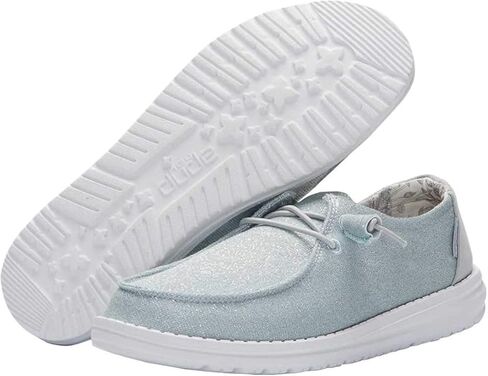 HEYDUDE Women’s Wendy Metallic Sparkle Slip-On Shoes, Black/White, Size 10 in Saudi Arabia