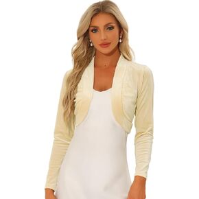 Allegra K Women's Long Sleeve Velvet Shrug Cocktail Party Open Front Cropped Bolero Cardigan Top