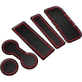 Asgohme Fit for Toyota Tacoma 2005-2015 Accessories, Upgraded Custom Non-Slip Center Console Mats, Cup Holder Insert Pads, Interior Anti-Dust Storage Liners (5-PCS, Red Trim)