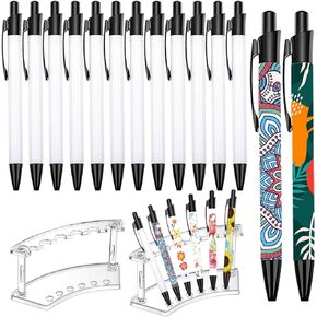 Idealmuzik 2 Plastic Pen Holder and 12 Sublimation Pens - Blank Heat Transfer Pens,6-Slots Pen Display Stand,Personalized Pen Diy for Gift Home Office School Stationery Supplies
