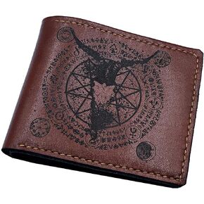 Mayan Corner - محفظة رجالية مصنوعة يدويًا من الجلد الطبيعي، محفظة ثنائية الطي، نمط رموز الشيطان الخماسي القديم - 3CH in Kuwait