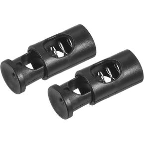 METALLIXITY Spring Cord Locks 6pcs, Plastic Single Hole Toggle Fastener Rope End - for Drawstrings Clothing, Shoelaces, Bags, Camping, Black