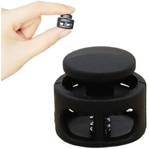 YANCAIYUNL 100 Pcs Spring Cord Locks Black Cord Stoppers Double Holes Cord Ends Fastener for Hoodies Drawstrings,Backpack Cords, Lock Laces