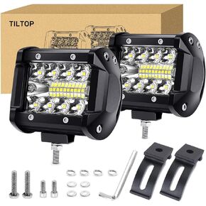 TILTOP LED Pods 4inch LED Light Bar Fog Lights Off-Road Driving Lights 2PCS 120W 1,200LM Triple-Row Flood Spot Combo Waterproof Work Light for Trucks Boat Golf Cart Jeep SUV ATV UTV