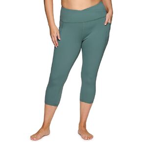 RBX Squat Proof Capri Yoga Legging for Women Crossover Waistband Cropped Workout Tights with Pockets, Available in Plus Sizes