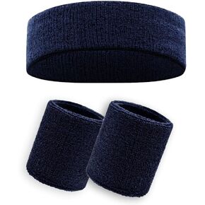 Sweatband Headband Wristband Set- Sweat Band Sports Headband Wrist Band Terry Cloth Athletic Sweatband Set for Women Men Kids Workout Gym Yoga Tennis Running Baseball Basketball Soccer Accessories
