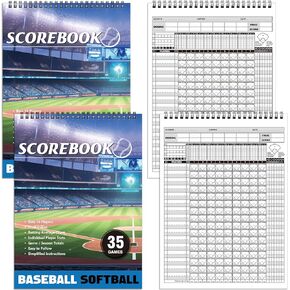 Qilery 2 Pcs Baseball Score Keeping Book 35 Games Baseball and Softball Scorebook Score Books for Softball Coaching Accessories for Stats Coach Scorekeepers, 11.6 x 8.3''
