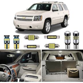 AUTOGINE 14 Piece White Interior LED Lights Kit for Chevrolet Chevy Tahoe/Suburban or GMC Yukon 2007 2008 2009 2010 2011 2012 2013 2014 Super Bright 6000K LED Light Bulbs Package + Install Tool